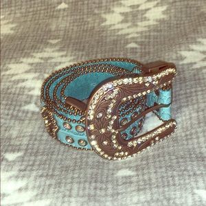 TURQUOISE AND COPPER LEATHER RHINESTONE BELT